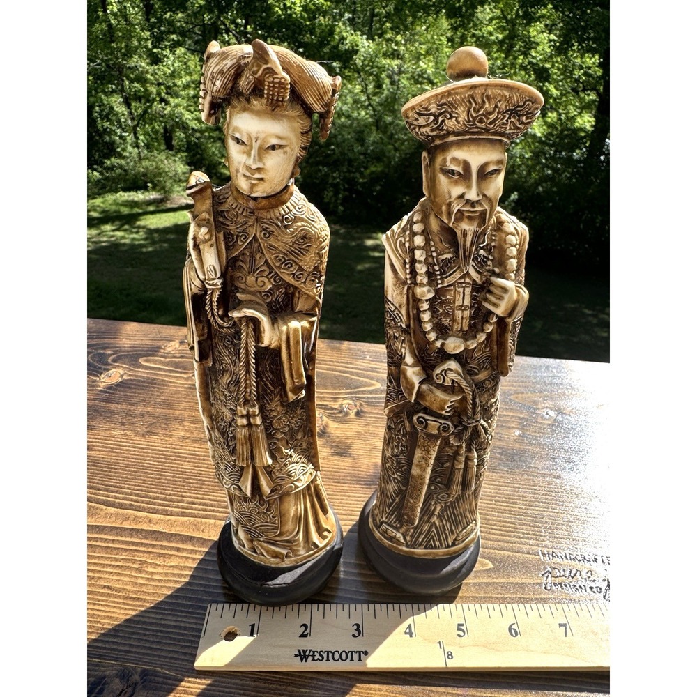 Chinese Emperor Empress Figurines Set Resin Asian Oriental Statues 10" - Picture 2 of 10